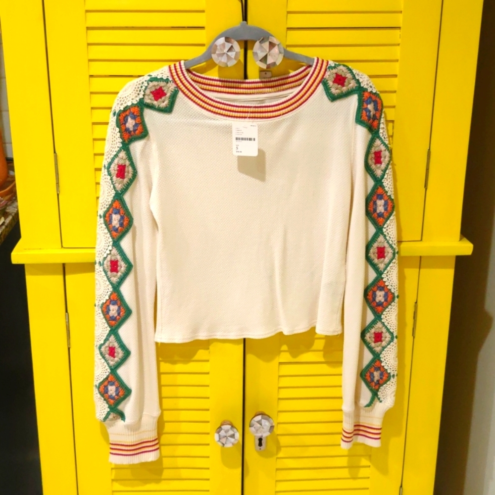We the Free Ivory Crochet Cropped Knit Top - NWT!!!